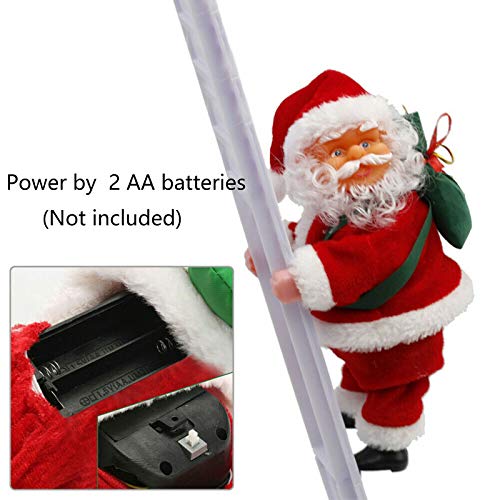 Electric Santa Climbing Ladder to Tree, Climbing Up and Down Santa Claus on Ladder with Music and Bag of Presents Tree Holiday Party Home Door Wall Decoration Xmas Ornament Toys Gift