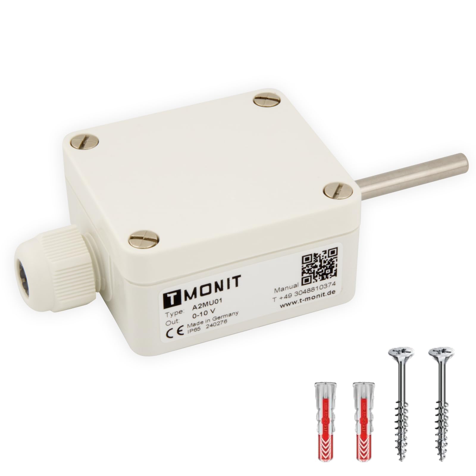 Transducteur de température extérieure 0-10 V ou 4-20 mA | Plage de mesure réglable | Fabriqué en Allemagne | Réponse rapide | Capteur PT1000, IP65, industrie, chauffage, ventilation