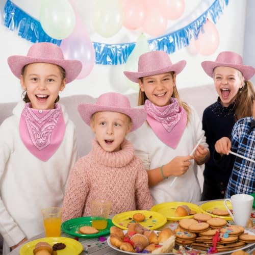 Image of Coume 24 Pieces Cowboy Hats and Bandanas, Glitter Pink
