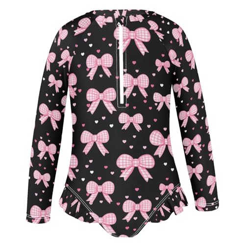 ALAZA Cute Bow Heart Love Black Girls One Piece Swimsuit Long Sleeve Rash Guard Swimsuits UV 50+ Swimwear Zipper2