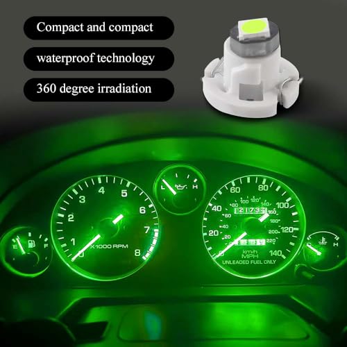 Image of 10PCS T4.2 Led Bulb Neo Wedge 10mm Base, Car Interior Dash Light, 12V IP65 Waterproof 3030 Chip LED Super Bright A /C Indicator Light, Climate Control Switch Indication Bulb for Cars (Green)