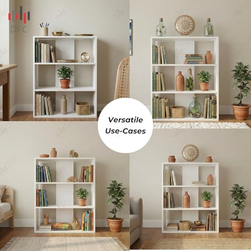 Image of DFC Element Fern Engineered Wood Bookshelf Open Storage Book Rack Shelf Organizer Display Bookcase for Home Library Living Room Study Room 3 Shelf White Finish