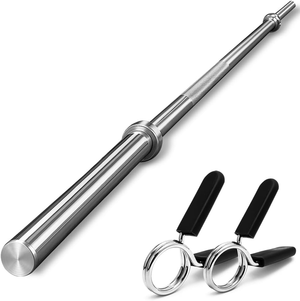FK Sports Standard 1" Barbell Bar 1inch, Standard Weight Barbell With 2 Collars, Weight Plates 1" Center Holes, Weight Lifting Barbell, Chrome Bars, Anti-Slip Hand Grip Barbell 4ft,5ft,6ft,7ft.