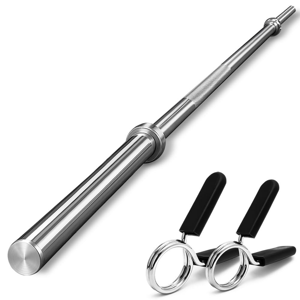 FK Sports Standard 1" Barbell Bar 1inch, Standard Weight Barbell With 2 Collars, Weight Plates 1" Center Holes, Weight Lifting Bar, Chrome Bars, Anti-Slip Hand Grip Barbell 4ft,5ft,6ft,7ft. (5 ft)