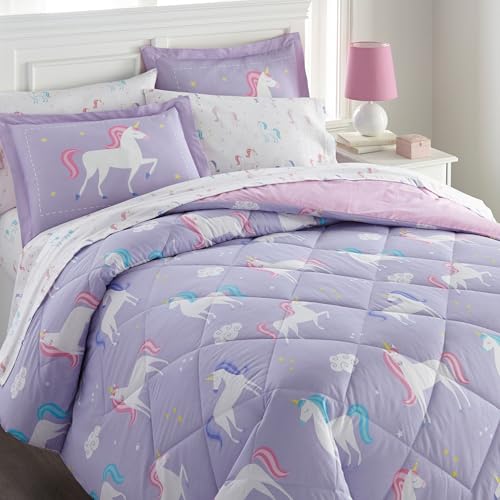 Image of Wildkin Kids Cotton Full Comforter Set - Lightweight, Fits Full Mattress, Two Pillow Shams Included - Unicorn