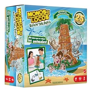 Mattel Games Juego de mesa Monos Locos Rockin’ Tree Party, árbol con monos, lémures y perezosos, juguete +5 años (HTW65)