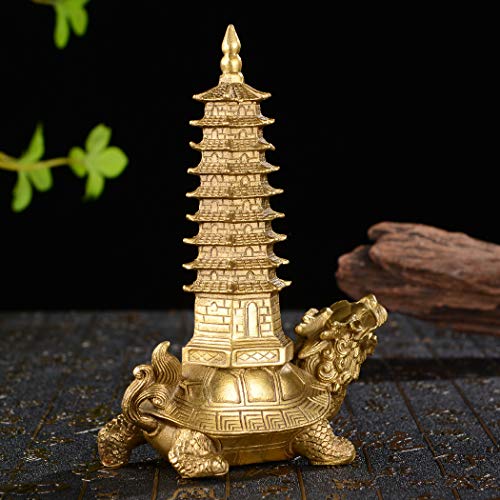 Estatua de Bronce Feng Shui Dragón con Torre miniatura 4