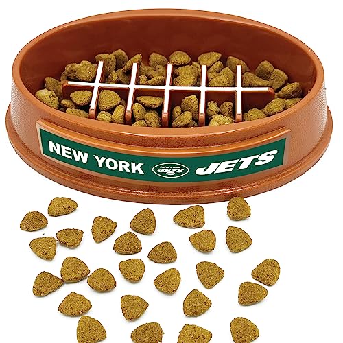 Image of NFL New York Jets Super-Bowl - Slow Feeder Dog Bowl. Football Design Slow Feeding Cat Bowl for Healthy Digestion. Non-Slip Pet Bowl for Large & Small Dogs & Cats