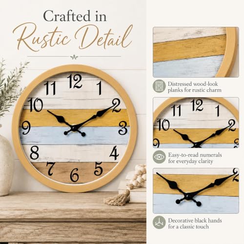 Image of CHYLIN Wall Clock Silent Non-Ticking Battery Operated Rustic Vintage