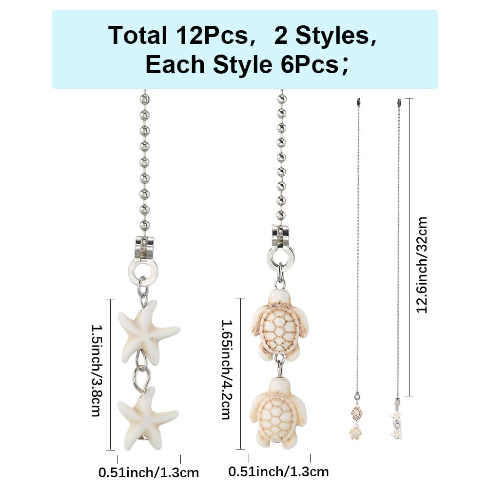 CRASPIRE 12Pcs 2 Styles Sea Turtle Ceiling Fan Pull Chain Synthetic Turquoise 14.17 Inch Starfish Summer Ocean Hanging Charm Ornament Fan Ball Chain Extender Danglers for Ceiling Fan Light Lamp Decor - Image 3