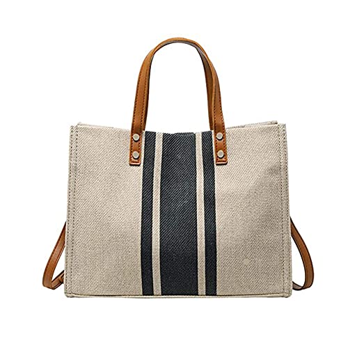Bolsas de ombro femininas de lona bolsa de ombro casual bolsa de trabalho tote bolsas profissionais listradas simples bolsa de ombro, Cinza, preto