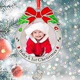 2025 Baby's First Christmas Photo Ornament My 1st Christmas Metal Photo Frame Xmas Hanging Ornament Baby's 1st Keepsake Metal Picture Ornaments for Newborn Baby Holiday Gifts Christmas Tree Decoration