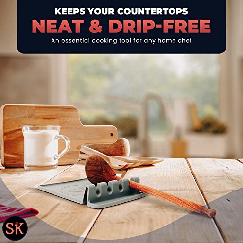 Silicone Utensil Rest - Knife, Spatula & Spoon Rest For Counter Or Stove Top (Grey) #TOP5