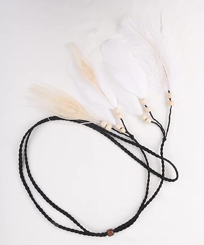 Miniatura 5 de Jumwrit Diadema de plumas bohemias, tocado gitano indio, diadema ajustable con borla, accesorios hippie para mujeres y niñas