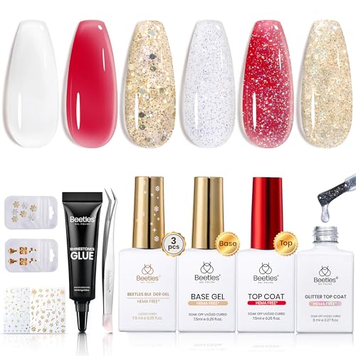 Gelab cosmetics LLC Beetles Builder Gel Set,6 Colors Soft Nude Whisper Nude Pink Building Gel,8 in 1 Strengthening Building Instant Apex & Nail Extension,for Beginners DIY Salon at Home Gifts,UV & LED Lamp Needed