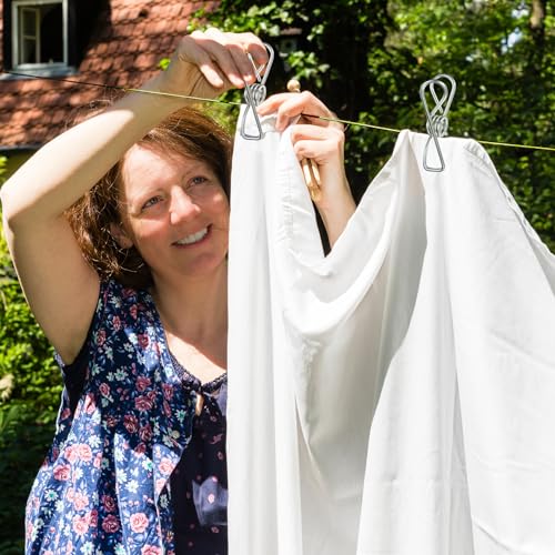 Camping Wäscheleine Ausziehbare Wäscheleine, 10 Meter Reisewäscheleine Camping, Tragbare rutschfeste Wäscheleine für Outdoor Reise Camping Zubehör, mit 10 festen Schnallen, 20 Wäscheklammern