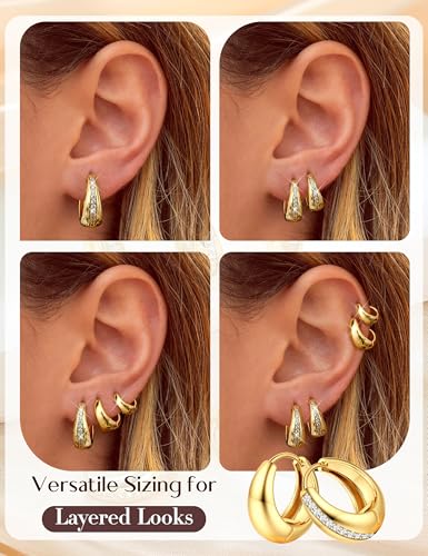 SAILIMUE 3 Pairs 14K Gold Plated Chunky Hoop Earrings for Women Trendy - image 5