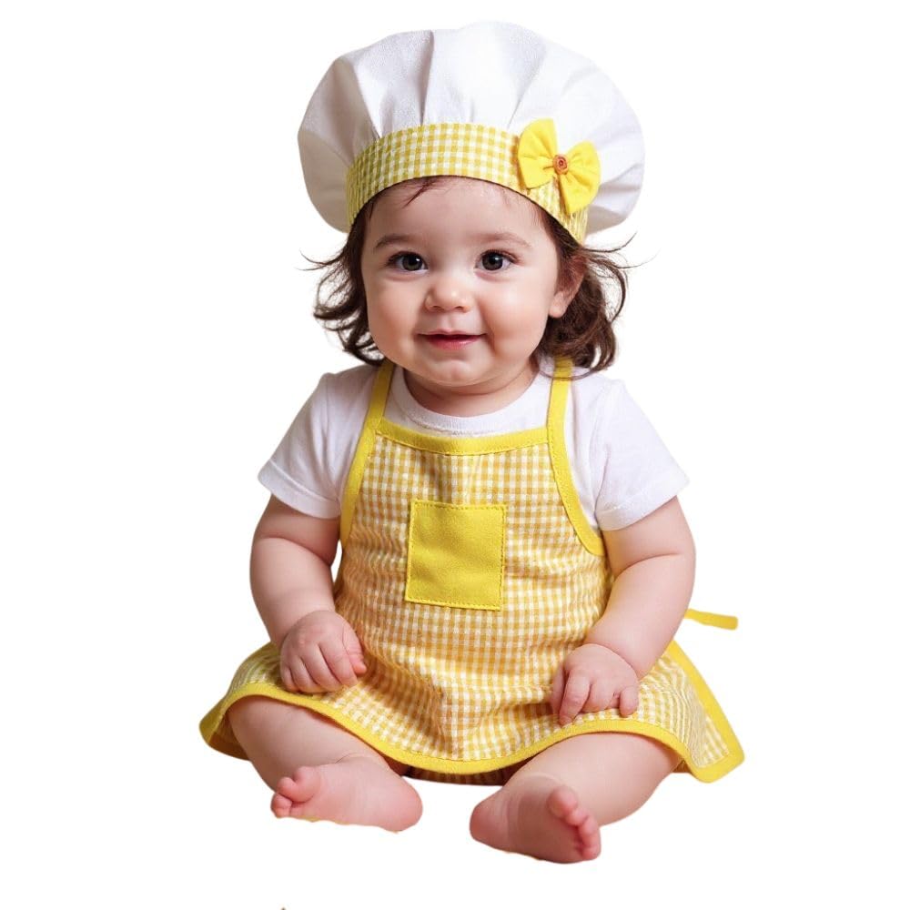 A.T.U.N. (ALL THINGS UBER NICE) Soft Cotton-Rich Baby Chef Dress-Up Set | Cute Kitchen Dress-Up Outfit with Apron & Cap for Baby Boys and Girls | Ideal for Birthday & Photoshoot (0-2 Years)-image-9
