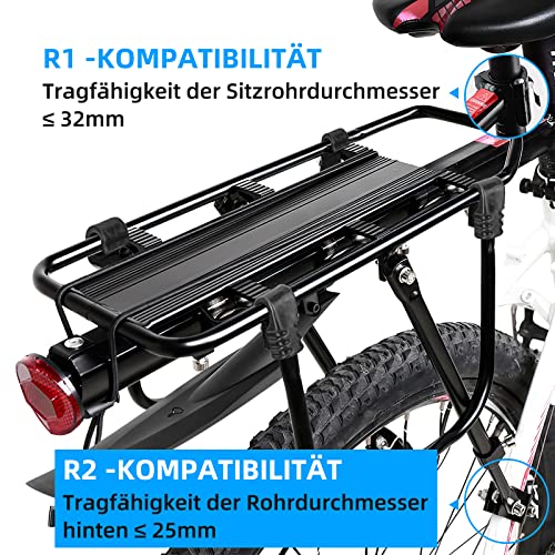 SPGOOD Fahrrad Gepäcktrager Set [24-29 Zoll ] Einstellbare Universal Aluminiumlegierung Mountainbike Gepäcktrager mit Reflektor, Schnellverschluss und Montage,Maximalbelastung 100kg