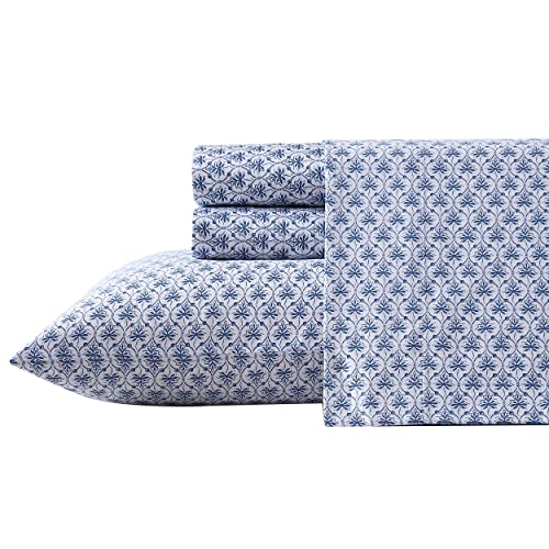 Image of Laura Ashley - Queen Sheet Set, Buttery-Soft Bed Sheets with a Naturally Silky Smooth Cotton Sateen Lightweight Feel - Matching Pillowcases & Fitted Sheet (Rosemarie Blue)