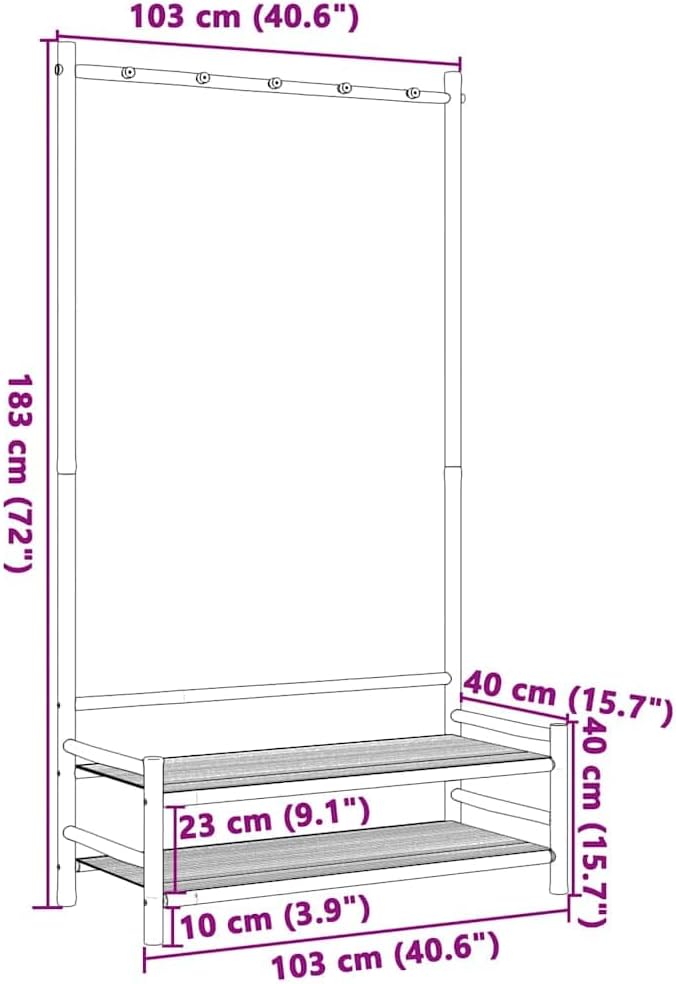 vidaXL Clothes Rack with Shelves, Free Standing Coat Rack with Shoe Storage, Garment Stand, Closet Storage Organizer, Garment Shelf Rack, Bamboo