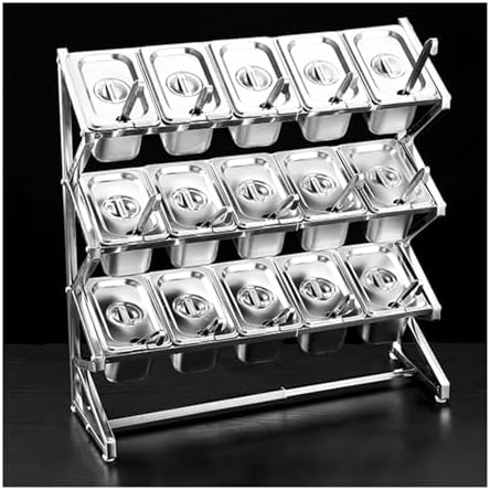 Expandable Spice Rack Organizer Shelf, Salad Jam Ingredients Fruits Countertop Food Dispenser, Stainless Steel Commercial Condiment Racks, Kitchen Buffet Seasoning Container(15 Grids-c)