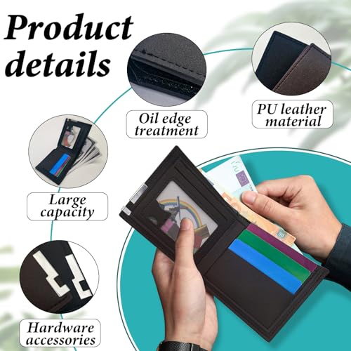 Men’s Wallet, Bifold Pocket Wallet with ID Window, Slim Leather Wallets For Men UK, Flip Wallet (Brown)2