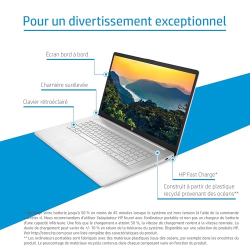 HP 17 cp2001sf 17.3" 1600 x 900 Pixels AMD Ryzen 3 8Go SSD Windows 11 Home Naturel - vue 8