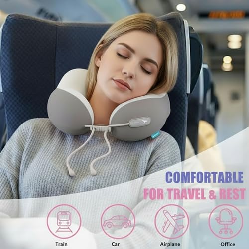 Image of Travel Pillow with Cool Material,Neck Pillow for Traveling 100% Pure Memory Foam,Travel Neck Pillow with Hard Case, Airplane Pillow for Traveling,Travel Essentials (Grey)