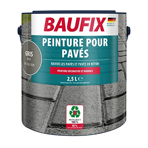Baufix Peinture pour Pavés gris mate, mate, 2.5 litres, Peinture sol & béton, Bonne adhérence sur béton et pavés, protection longue durée contre les...
