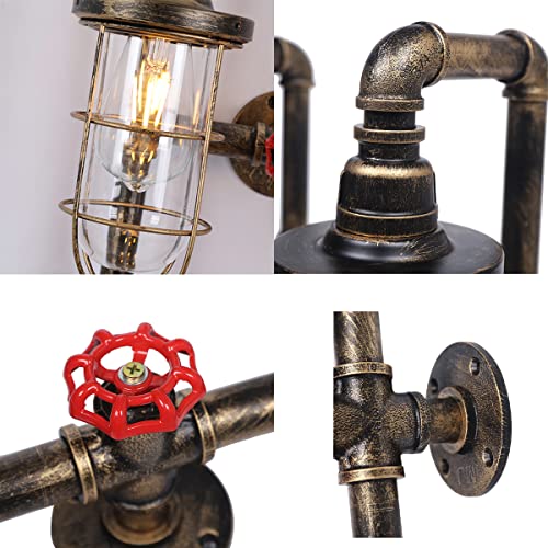 Image of TFCFL 2 Light Vintage Steampunk Wall Light, Retro Wall Sconce Light Industrial Water Pipe Wall Lamp Light Fixture E26 60W Max for Bedroom Living Room Bronze Finish