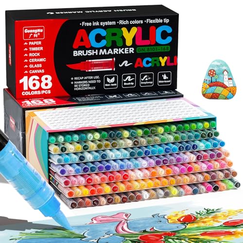 Vakki 168 Colores Rotuladores Acrilicos, Acrylic Markers Para Colorear Adultos, Marcadores AcríLicos Para Colorear, Piedra, CaligrafíA, Madera, Lienzo, Vidrio, CeráMica