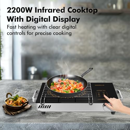 Image of Havells 2200 Watt Infrared Induction Cooktop With Digital Display| Glo TC22-6KV Surge Protection| Sensor Touch| SS304 Food grade grill| 1 Year Door step Warranty By Havells