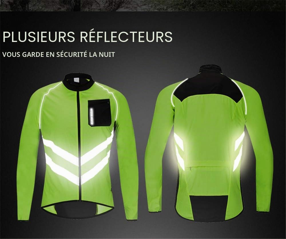 WOSAWE Hommes Vestes de Cyclisme Coupe-Vent Imperméable Vélo Vêtements Manches Longues VTT Manteau (BL218 Vert XXXL)