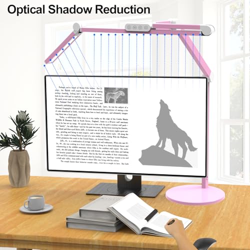 Image of Micomlan Led Desk Lamp with Base, Adjustable Tall Architect Desk Light for Home Office with Flexible Swing Arm, 24W Pink Bright Table Lamp Auto Dimming Computer Light for Workbench