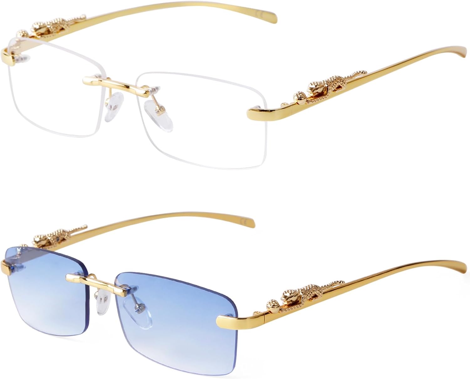 Vintage Rimless Rectangle Sunglasses for Women Men,Trendy Gold Metal Frameless Square Sun Glasses Transparent Eyewear - Image 2