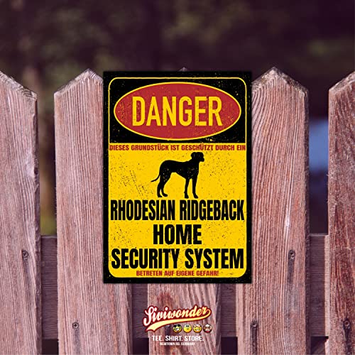 Rhodesian Ridgeback RR Schild Danger Security System Türschild Hundeschild Warnschild Hund Sicherheitsschild Hund Privatgrundstück Hundewarnung Warnung vor dem Hund