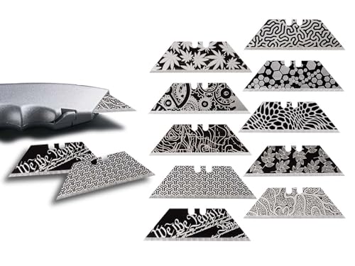 NDZ Performance Steel Blade Replacement for Utility Knife & Box Cutters, Custom Razor Blade, Double Sided Laser Engraved Designs, Black - Sugar Skull - 1 Pack