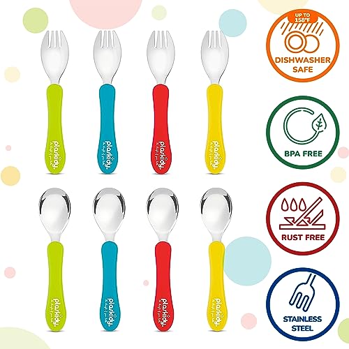 Plaskidy Toddler Silverware Set Of 8 Kids Utensils Forks And Spoons - Bpa Free/Dishwasher Safe Toddlers Utensils Stainless Steel thumb #1