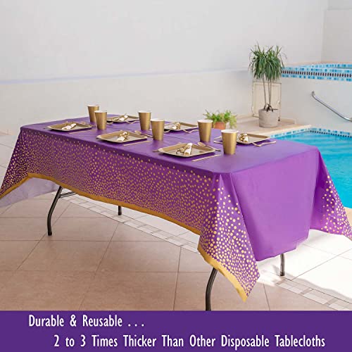 Zuladise 2 Pack Purple Table Cloths For Parties Disposable Purple Plastic Tablecloth Premium 8Ft Purple And Gold Tablecloth For Graduation, Birthday Party Table Cover For Rectangle Tables #TOP2