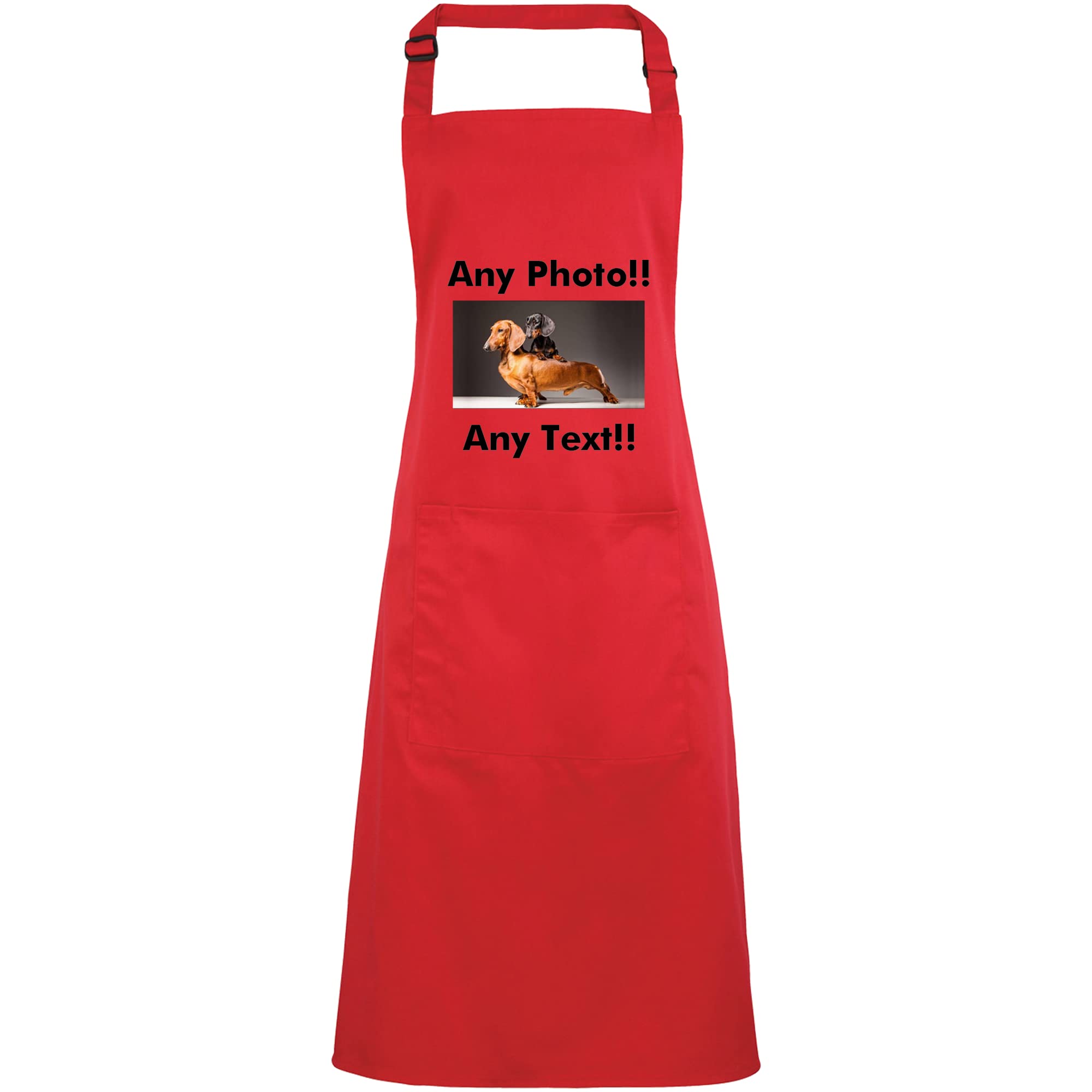 Mr Jeans Personalised Apron For Women Men - Any Text Any Photo - Customised Aprons Kitchen Baking Funny With Pockets - 38 Colours (Strawberry Red)