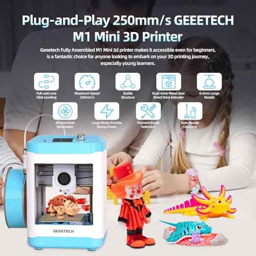 GEEETECH M1 Mini 3D Drucker, 3D Drucker für Anfänger, Doppelantrieb Direktantrieb-Extruder-3D-Drucker 250 mm/s für 3D Printer mit Farbbildschirm, DREI Kühlventilatoren, Filamentbrucherkennung