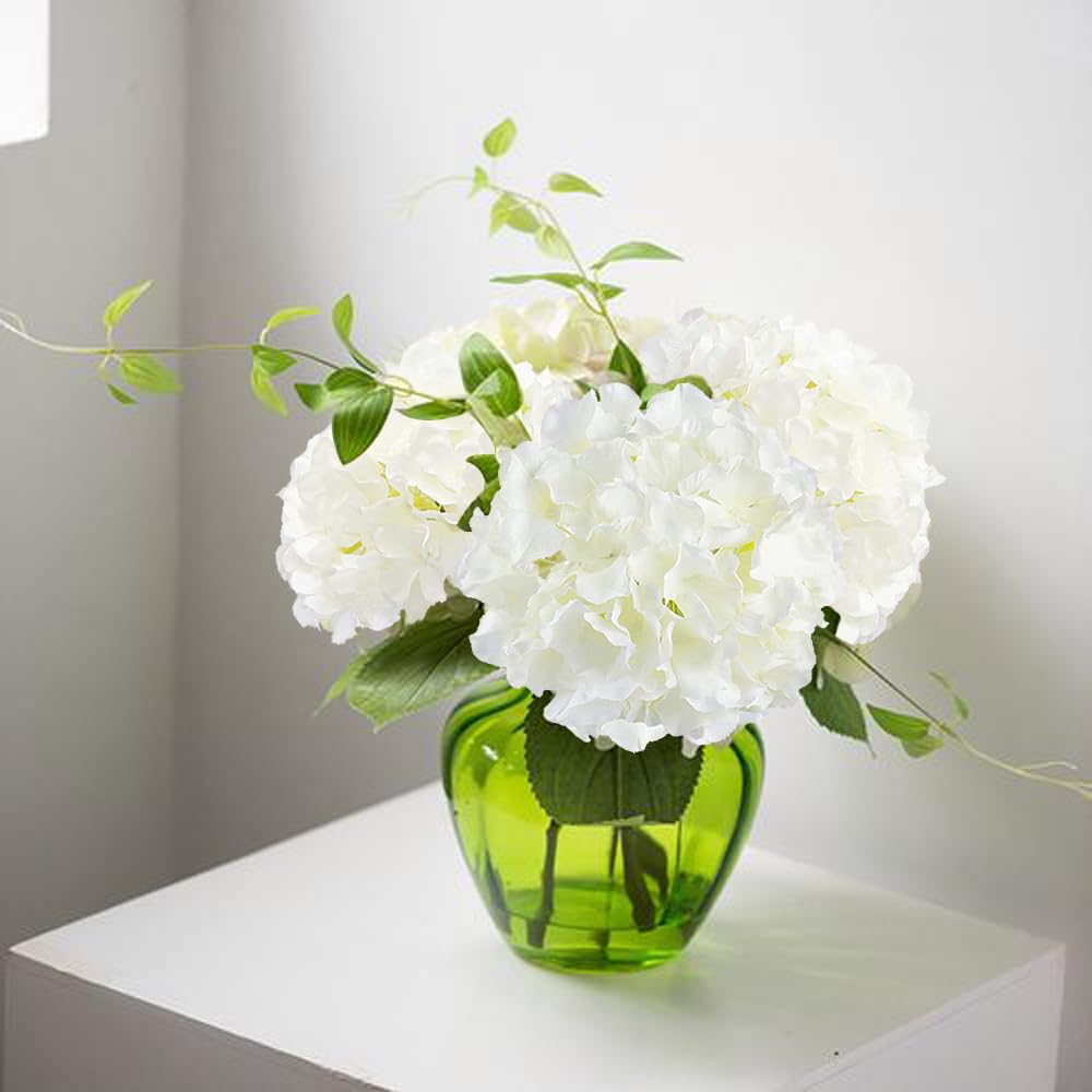WEISPARK Artificial Flowers Large Silk Hydrangea Heads with Stems 90 Petals Fake Flowers for Wedding Home Party Shop Baby Shower Decor Pack of 6 (White)