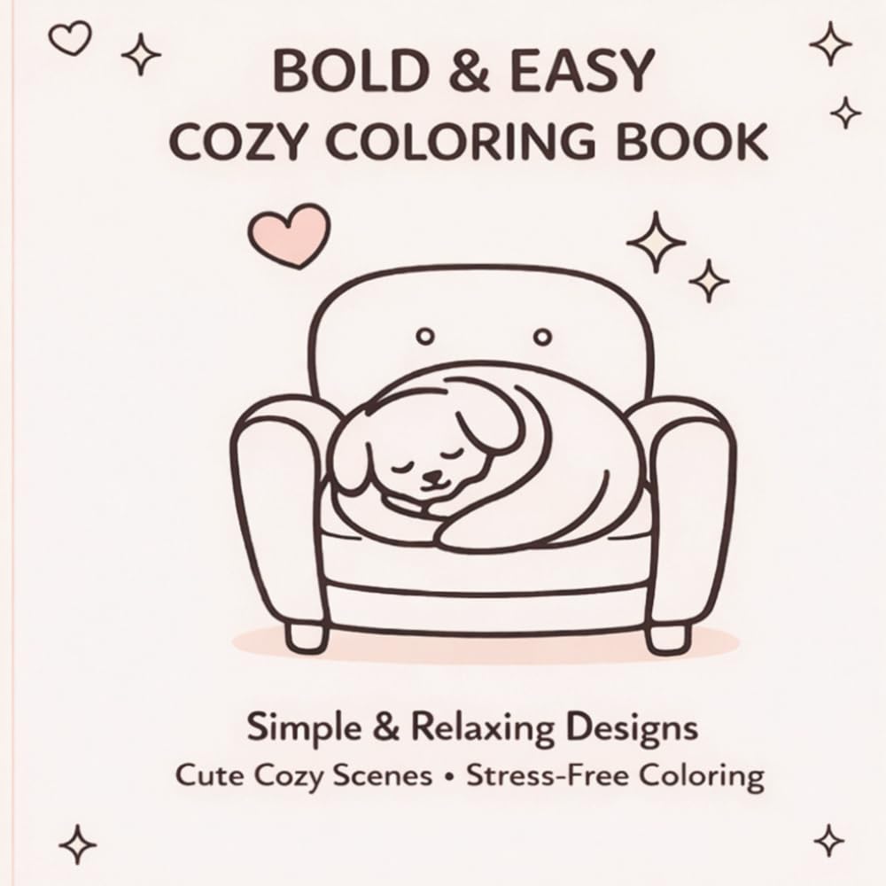 Bold and Easy, Cozy Coloring Book: Simple and Relaxing Designs, Cute Cozy Scenes, Stress-Free Coloring