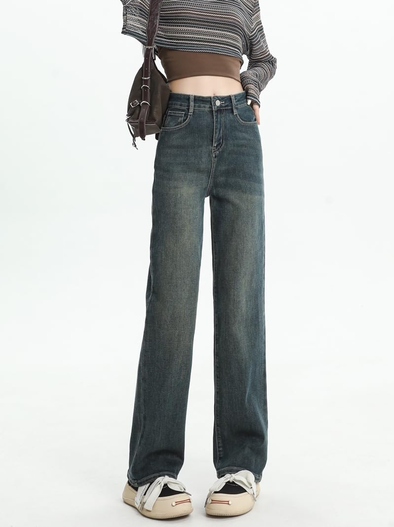 Pantalones para Mujer Rectos Delgados Verano Pierna Ancha Ajustados Jeans Tiro Alto Pantalones
