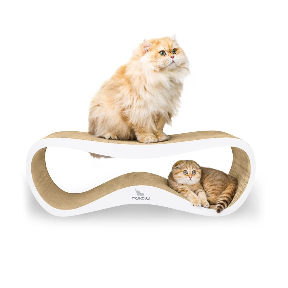 myKotty Design Kratzbank LUI – für natürliche Kratzbedürfnisse & Möbelschutz – Wellpappe Kratzbrett für alle Katzen zum Spielen, Schlafen, Kratzen – sicher & ungiftig – 75x25x26 cm – Weiß
