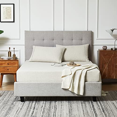 Berklan Linen Fitted Sheet Linen Bedding French Linen with 16 Inch Deep Pocket Fully-Elasticized Ultra Breathable for Hot Sleepers (Natural Linen, Queen)