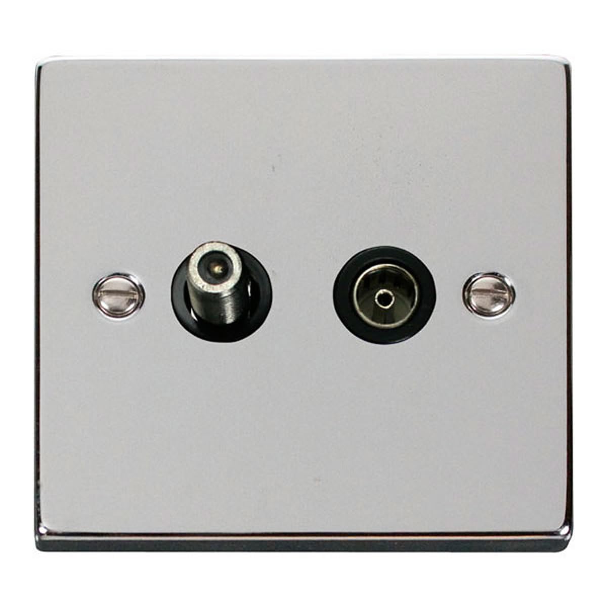 Click Polished Chrome Satellite And Isolated Coaxial 1 Gang Socket - Black Insert