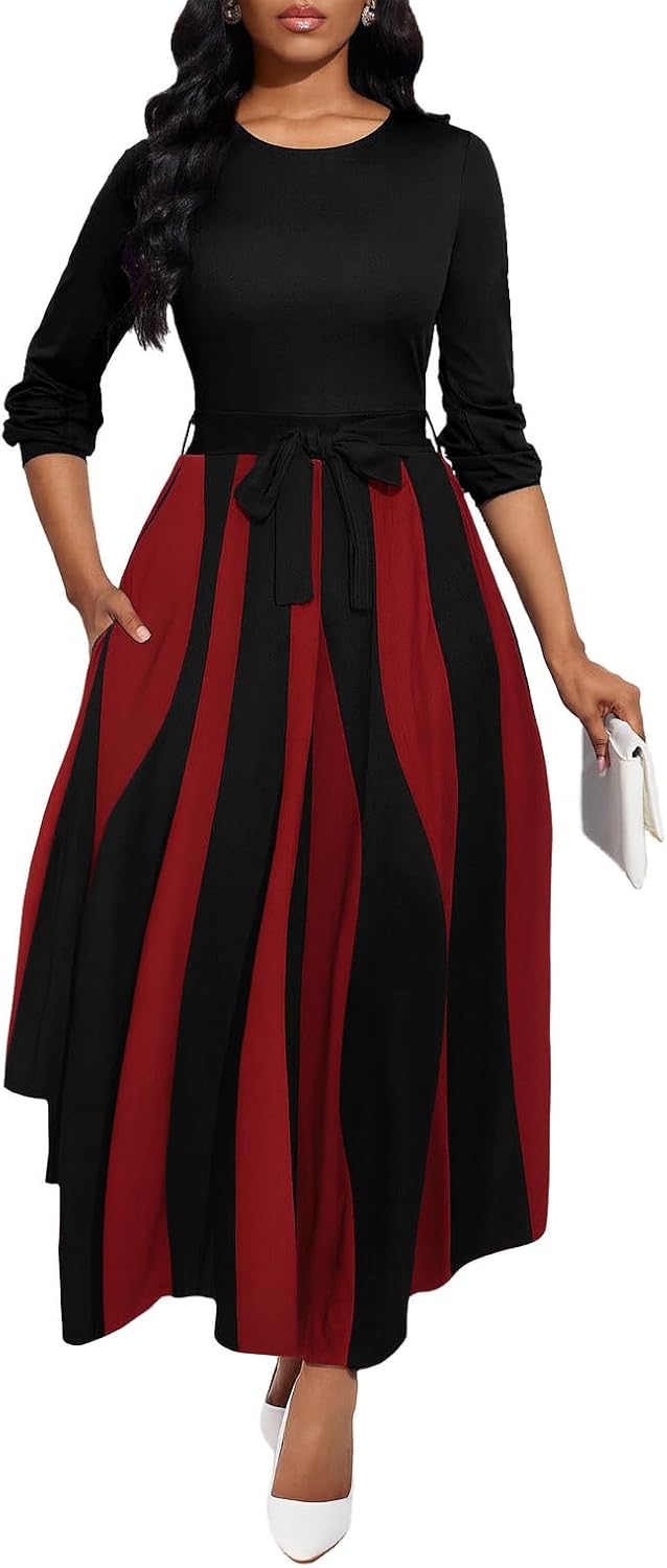 Maxi Dress for Women Long Sleeve Casual Long Dress Church Dresses with Pockets