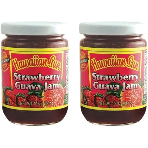 Hawaiian Sun Jelly and Jam Variety Pack One 10 oz glass jars Tropical Sweet fruits directly from the islands (Strawberry Guava Jam 2) Cover